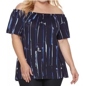 NWT Apt 9 Blue Striped Off the Shoulder Short Sleeve Flowy Peasant Top size 2X